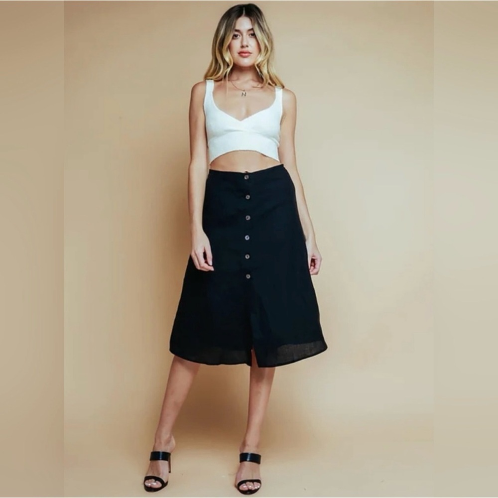 NWT Olivaceous Black Linen Button Down Skirt M